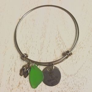 HandmadeStainless Steel Adjustible Genuine Sea Glass Beach Charm Bracelet..